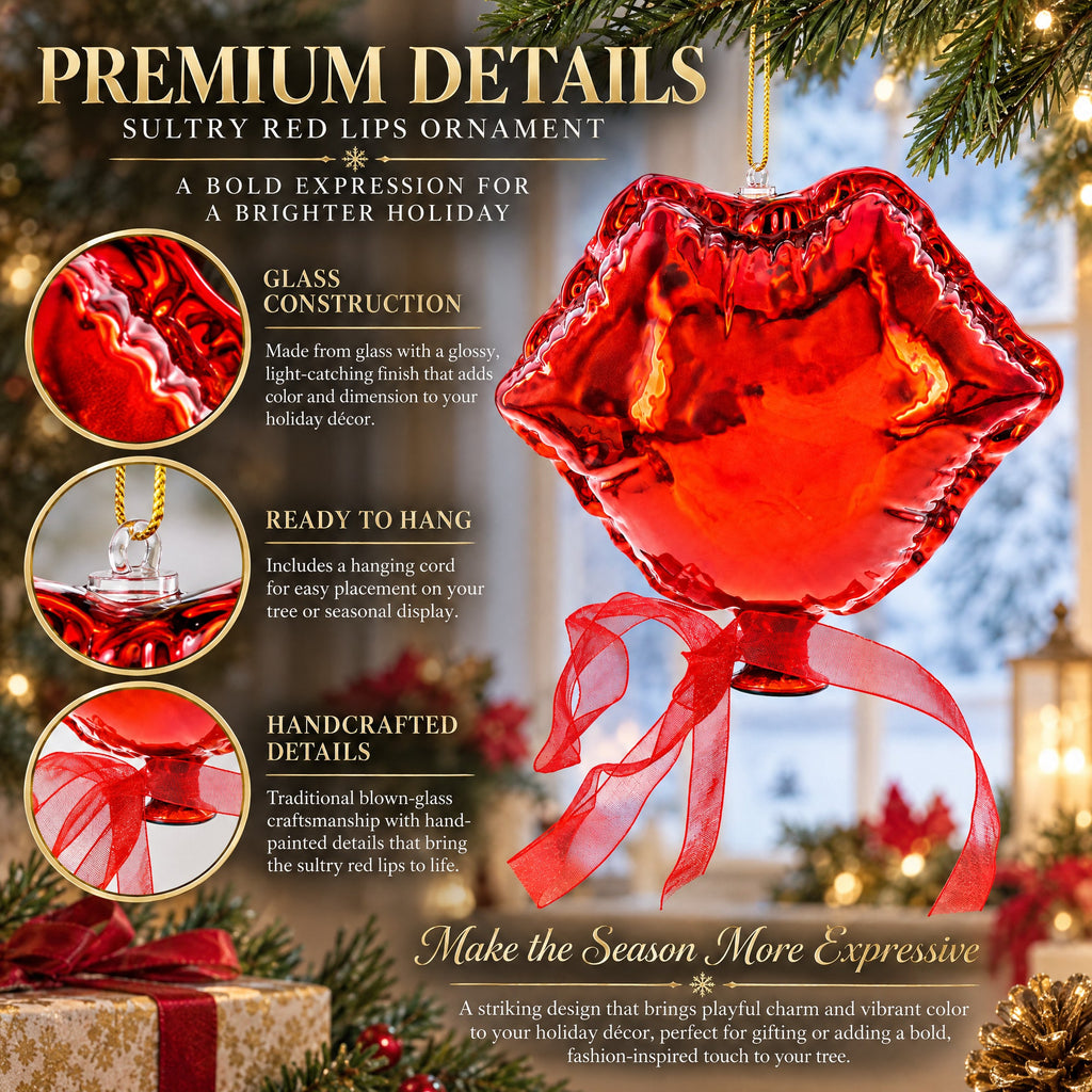 Sultry Red Lips Glass Christmas Ornament