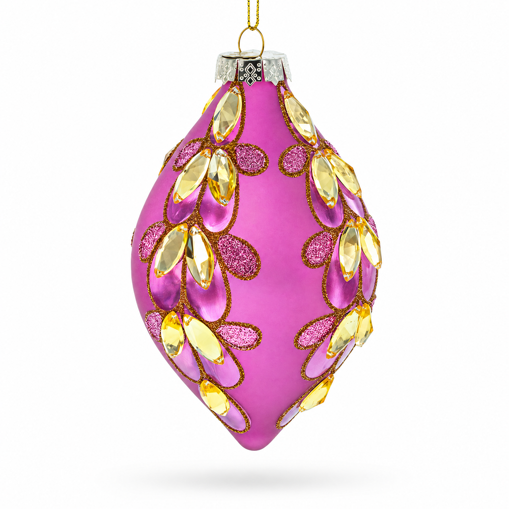 Radiant Pink Jeweled Glass Rhombus Finial Glass Christmas Ornament