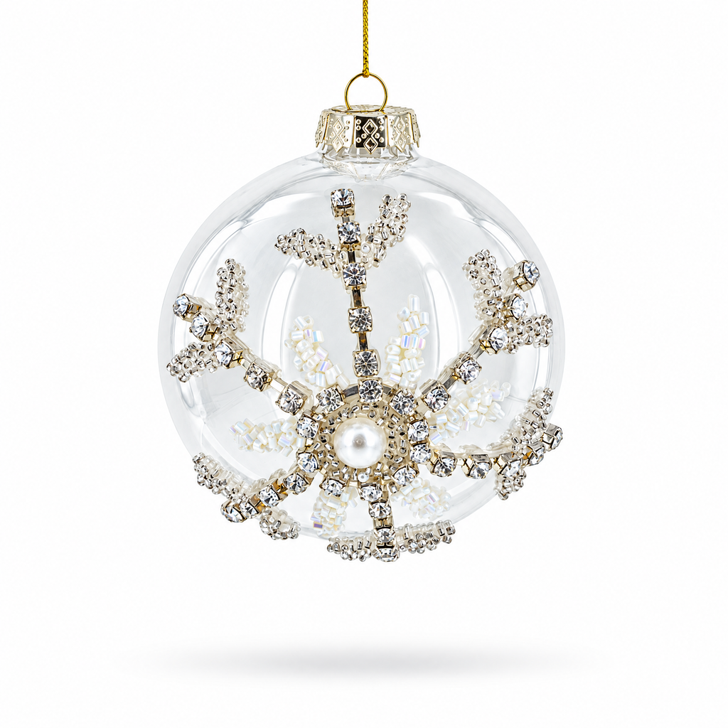 Silver Glitter Snowflake Glass Ball Christmas Ornament