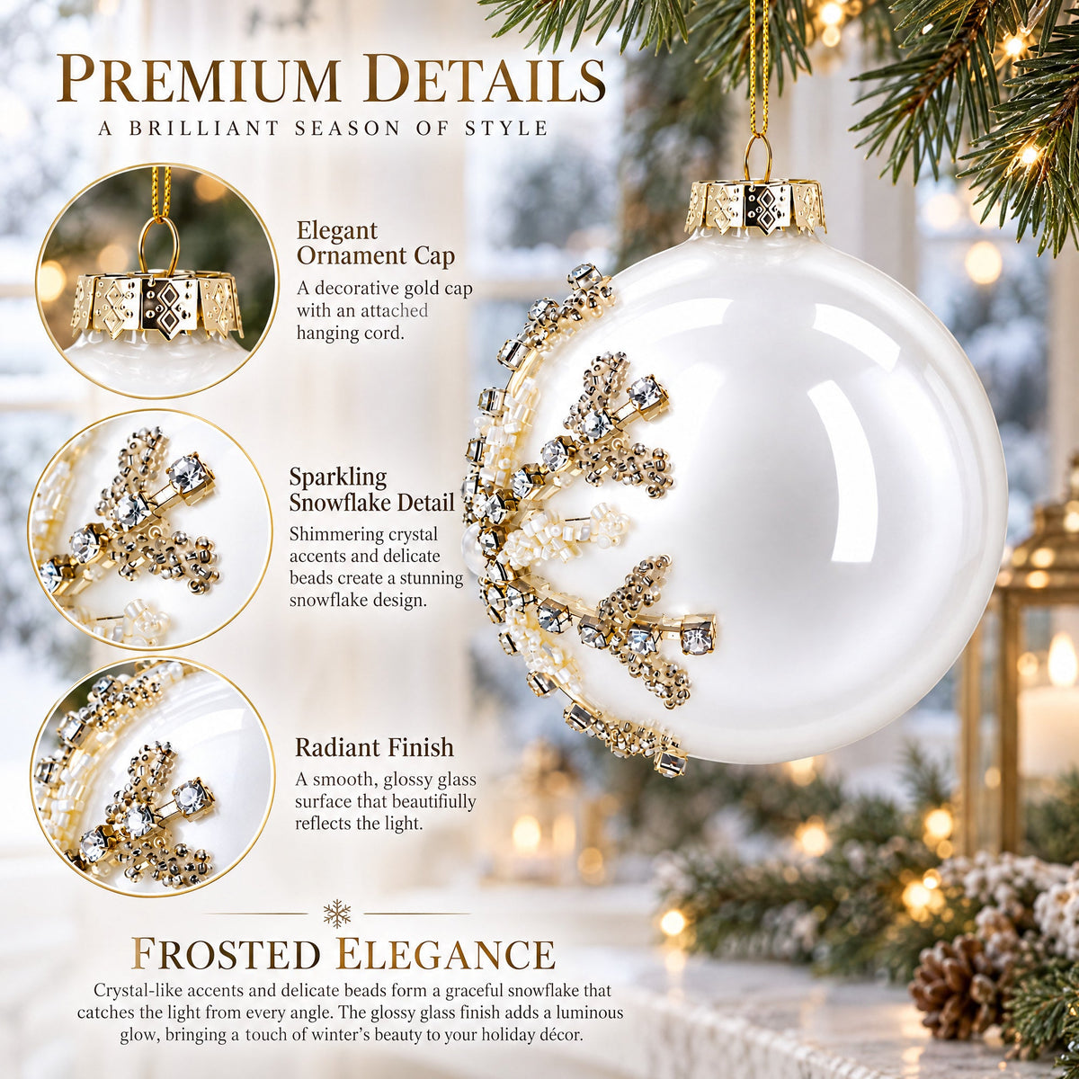 Silver Glitter Snowflake Glass Ball Christmas Ornament