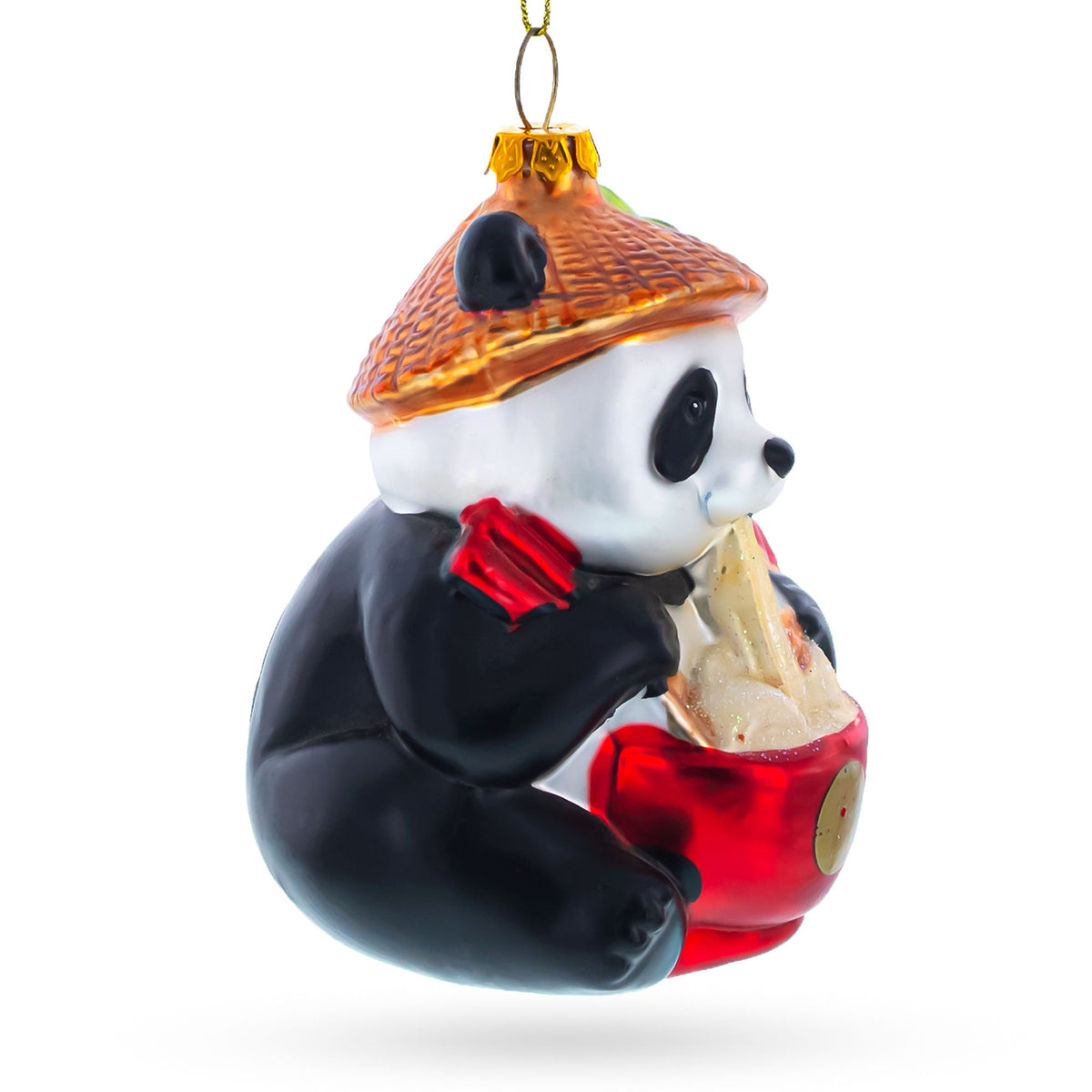 Panda Eating Ramen Glass Christmas Ornament