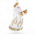 Santa in White Coat Glass Christmas Ornament