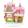 Decorated Gingerbread House Glass Christmas Ornament