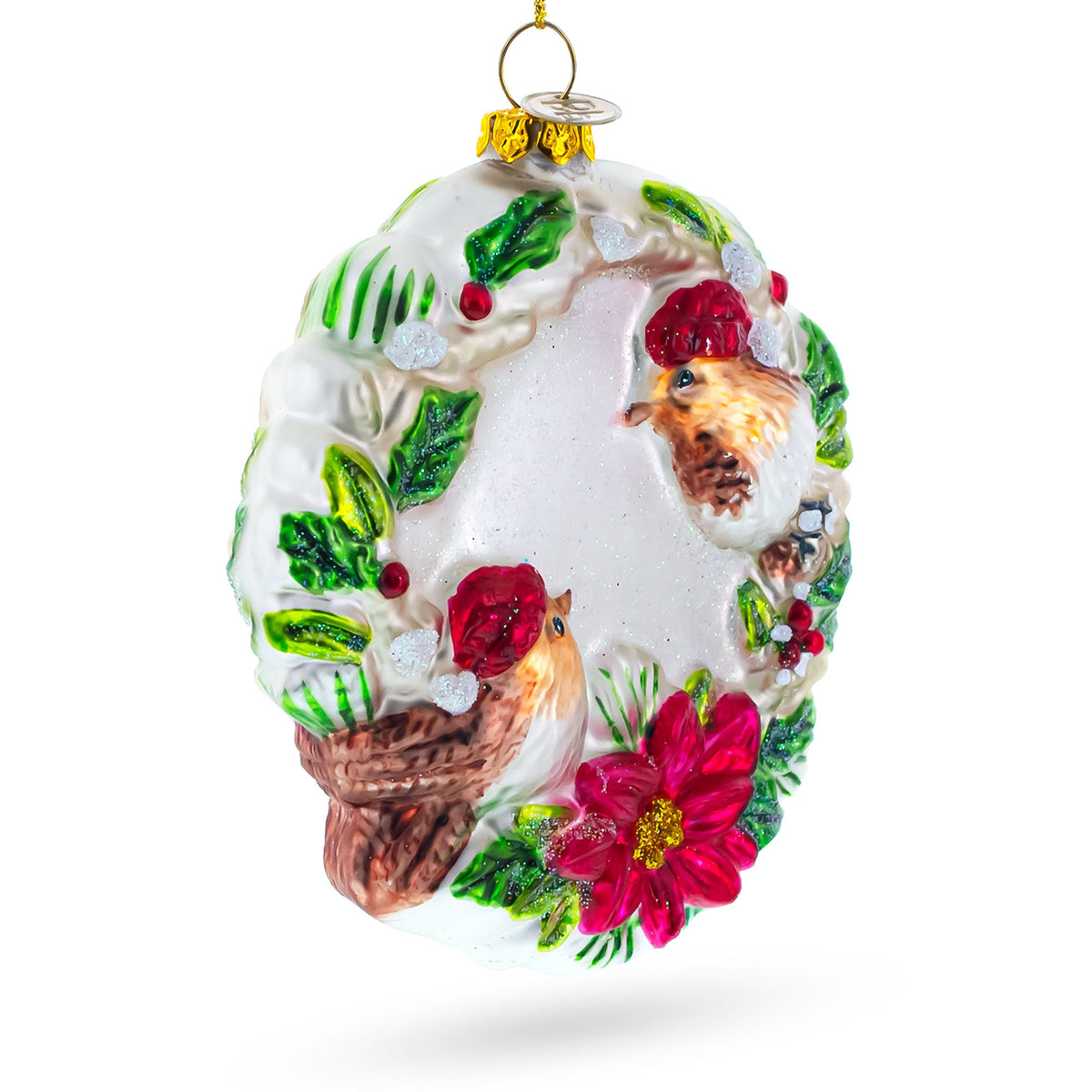 Birds on a Wreath Glass Christmas Ornament
