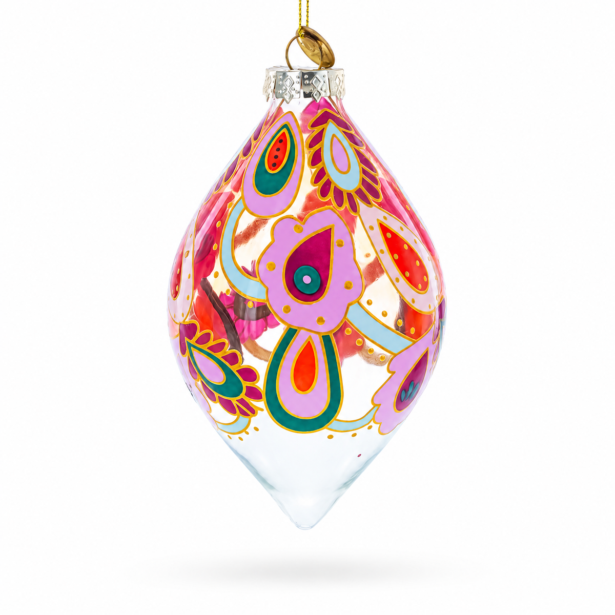 Paisley Design Teardrop Glass Christmas Ornament