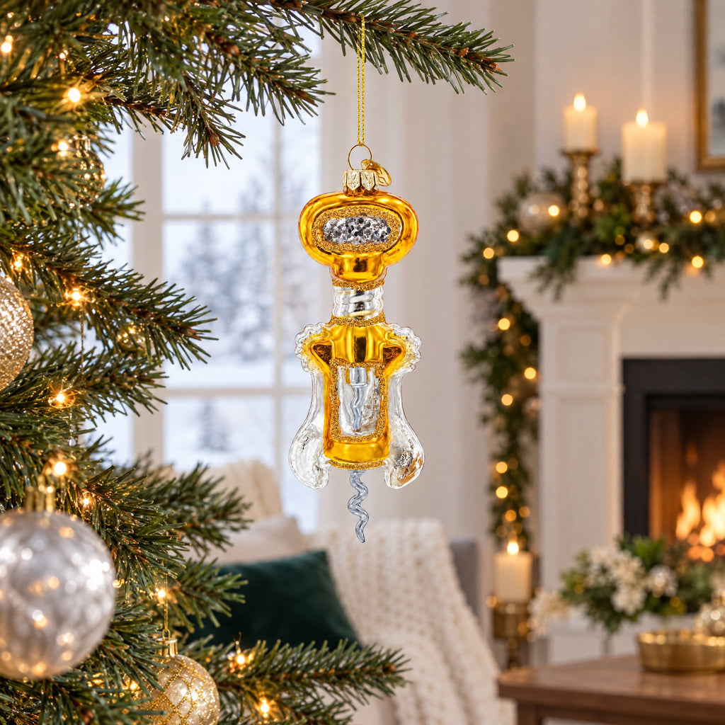 Gold and Silver Corkscrew Glass Christmas Ornament