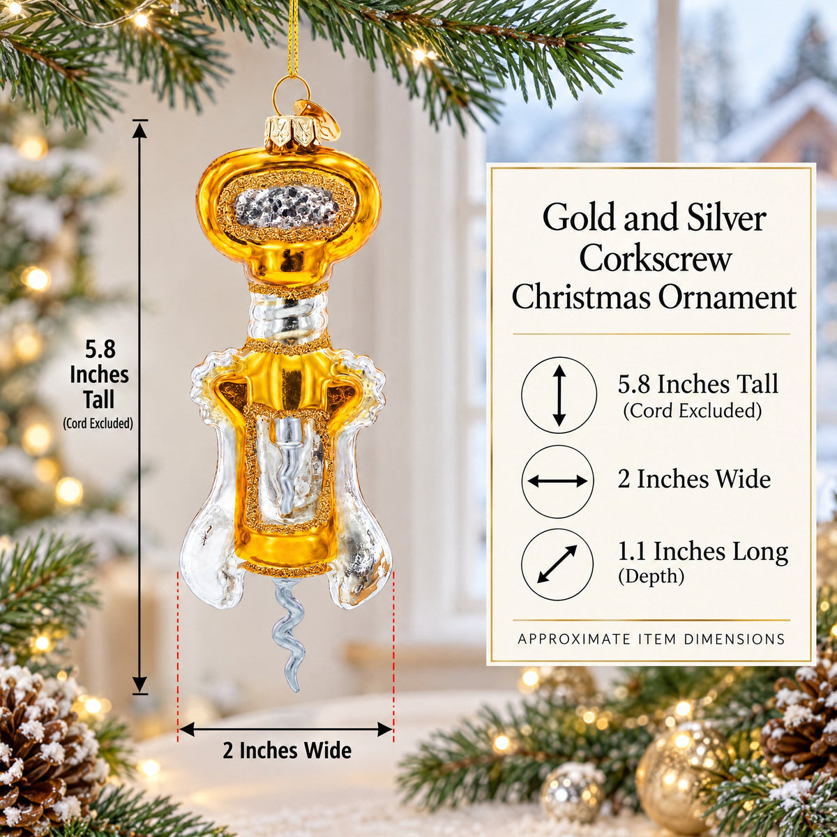 Gold and Silver Corkscrew Glass Christmas Ornament