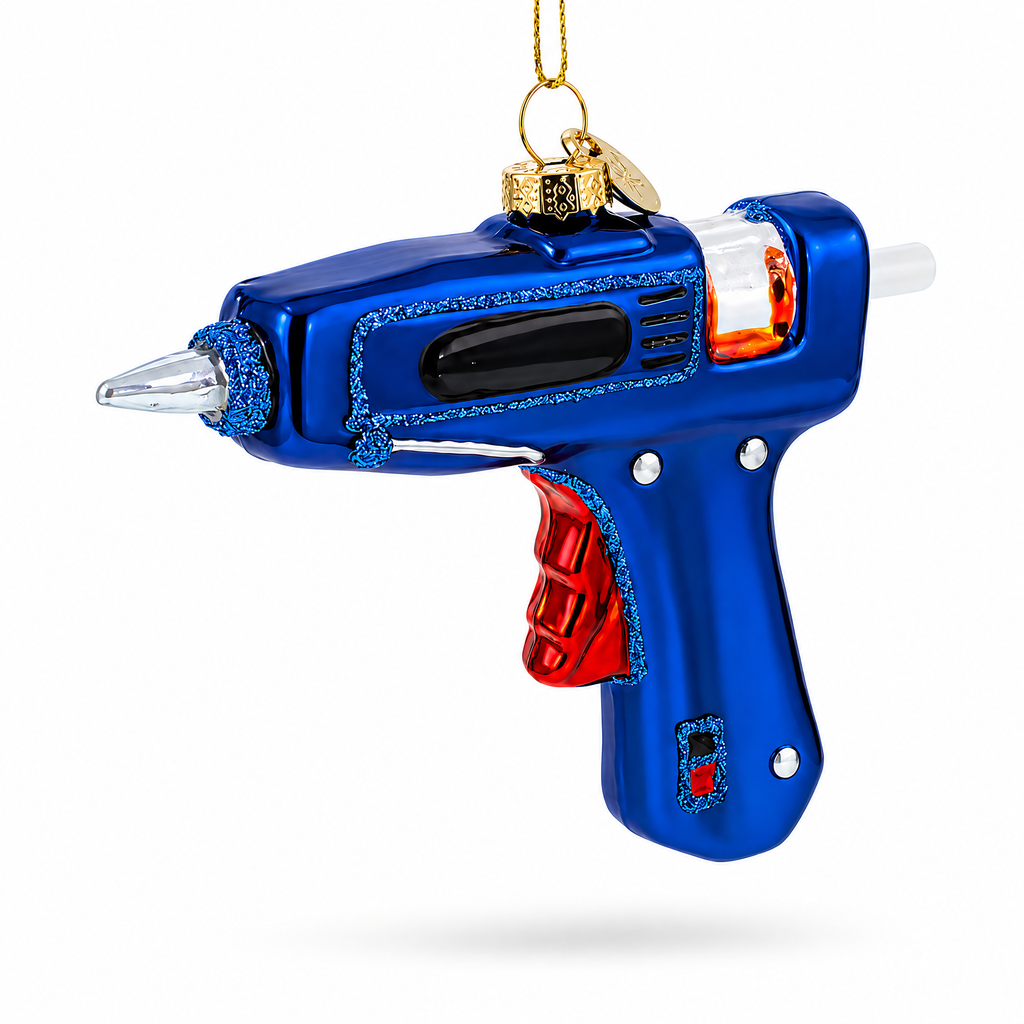 Craftsman's Blue Glue Gun Glass Christmas Ornament