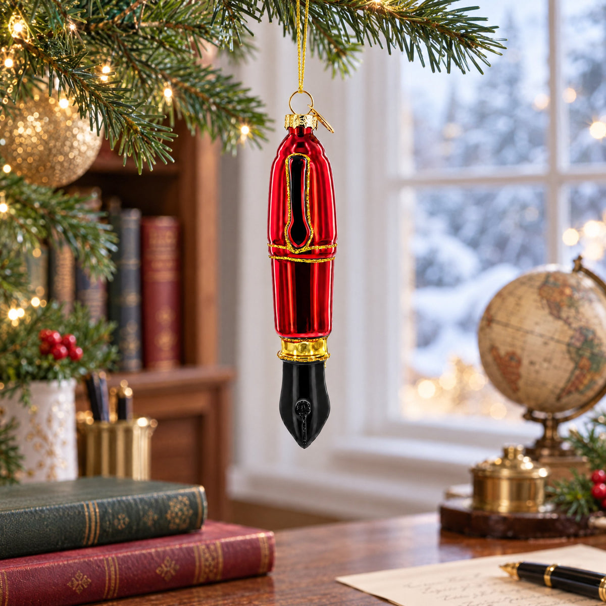 Red Fountain Pen Glass Christmas Ornament