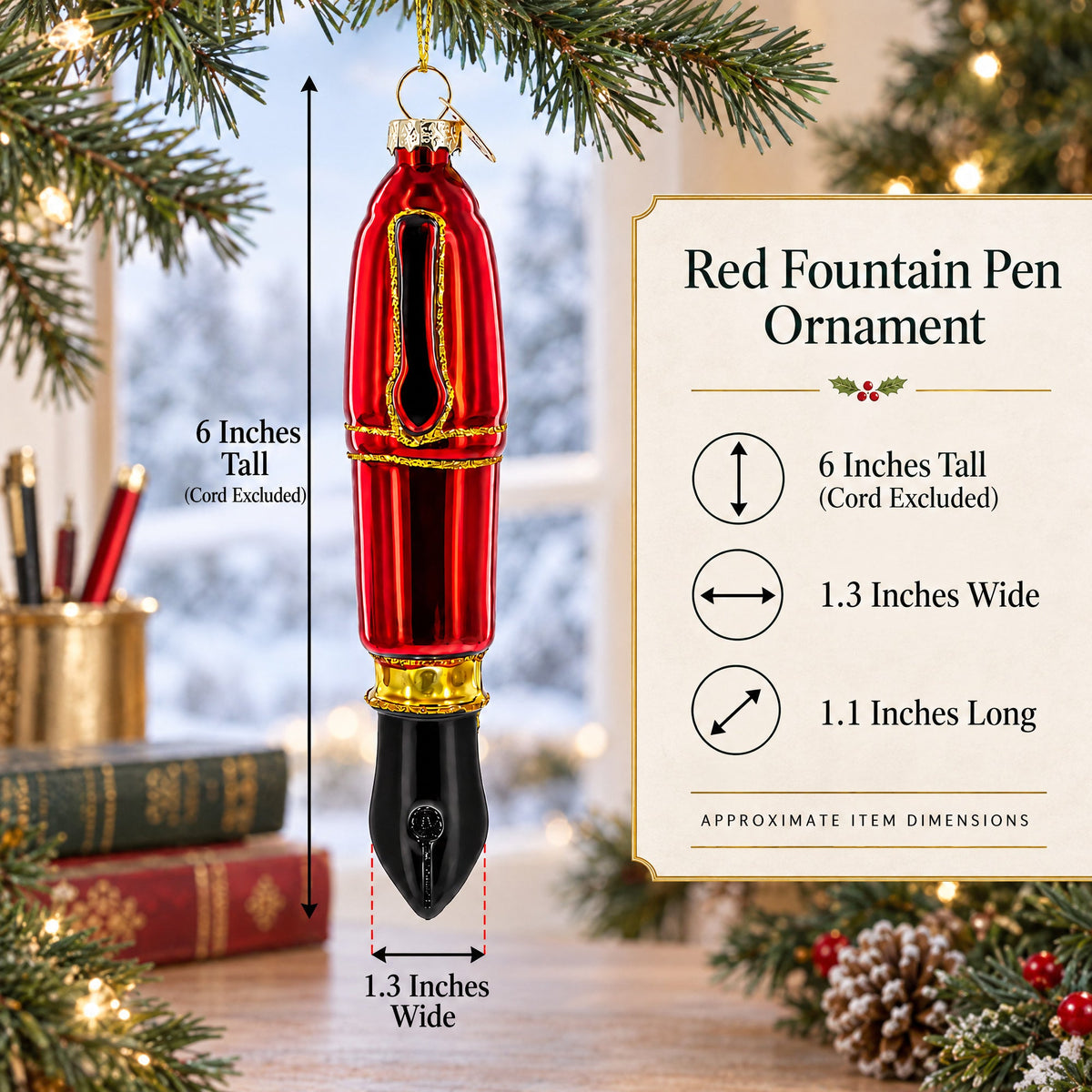 Red Fountain Pen Glass Christmas Ornament
