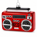 Retro Red Boombox Glass Christmas Ornament