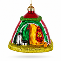 Red and Green Camp Tent Glass Christmas Ornament