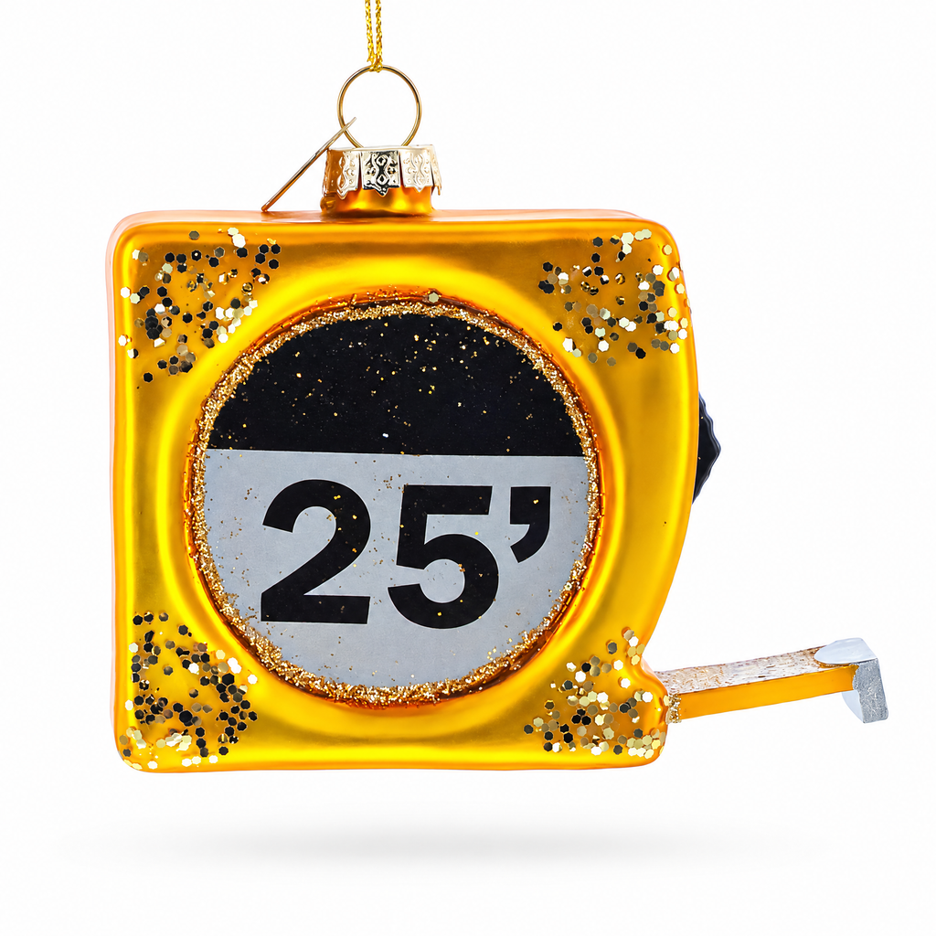 25-Foot Gold Tape Measure Glass Christmas Ornament