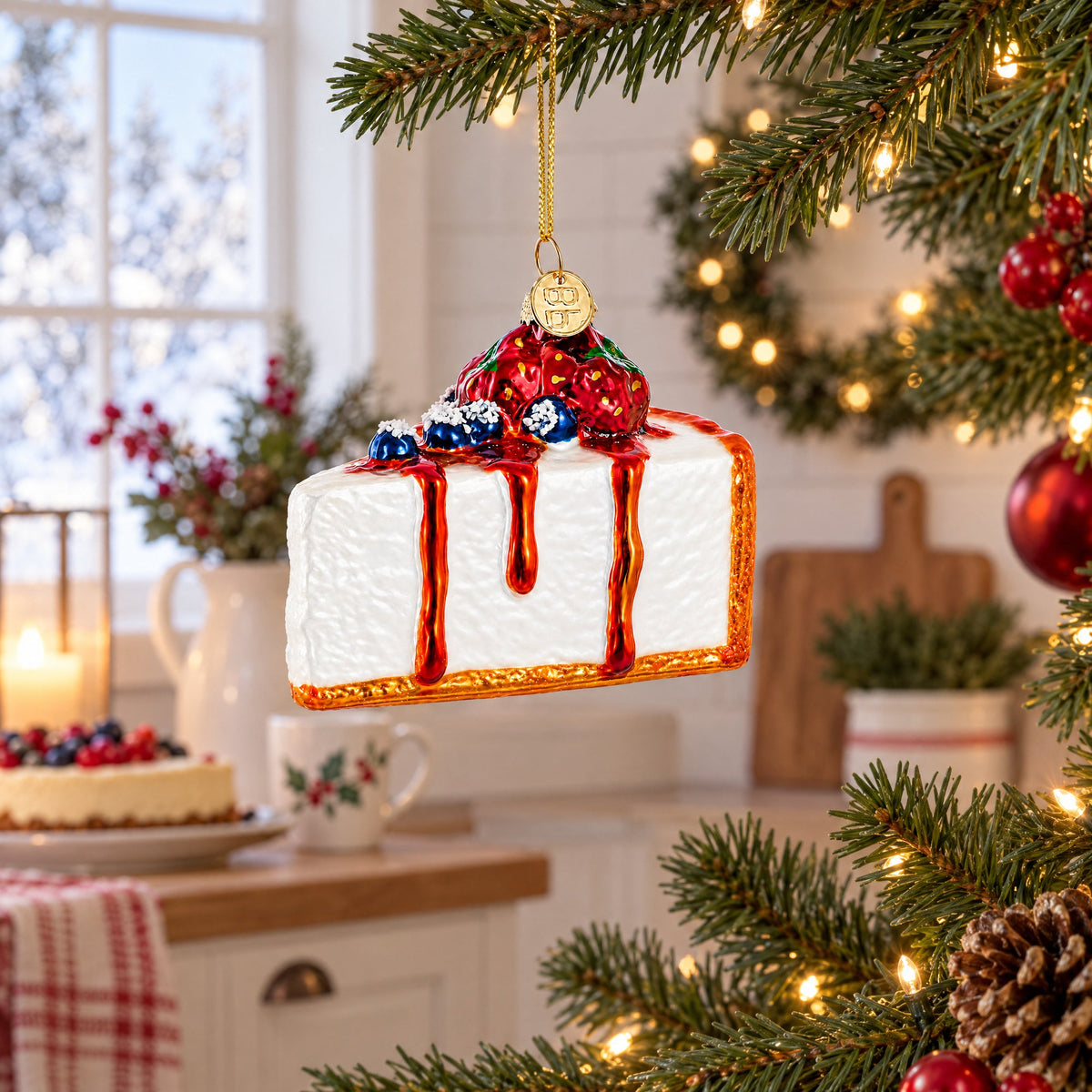 Berry Topped Cheesecake Glass Christmas Ornament