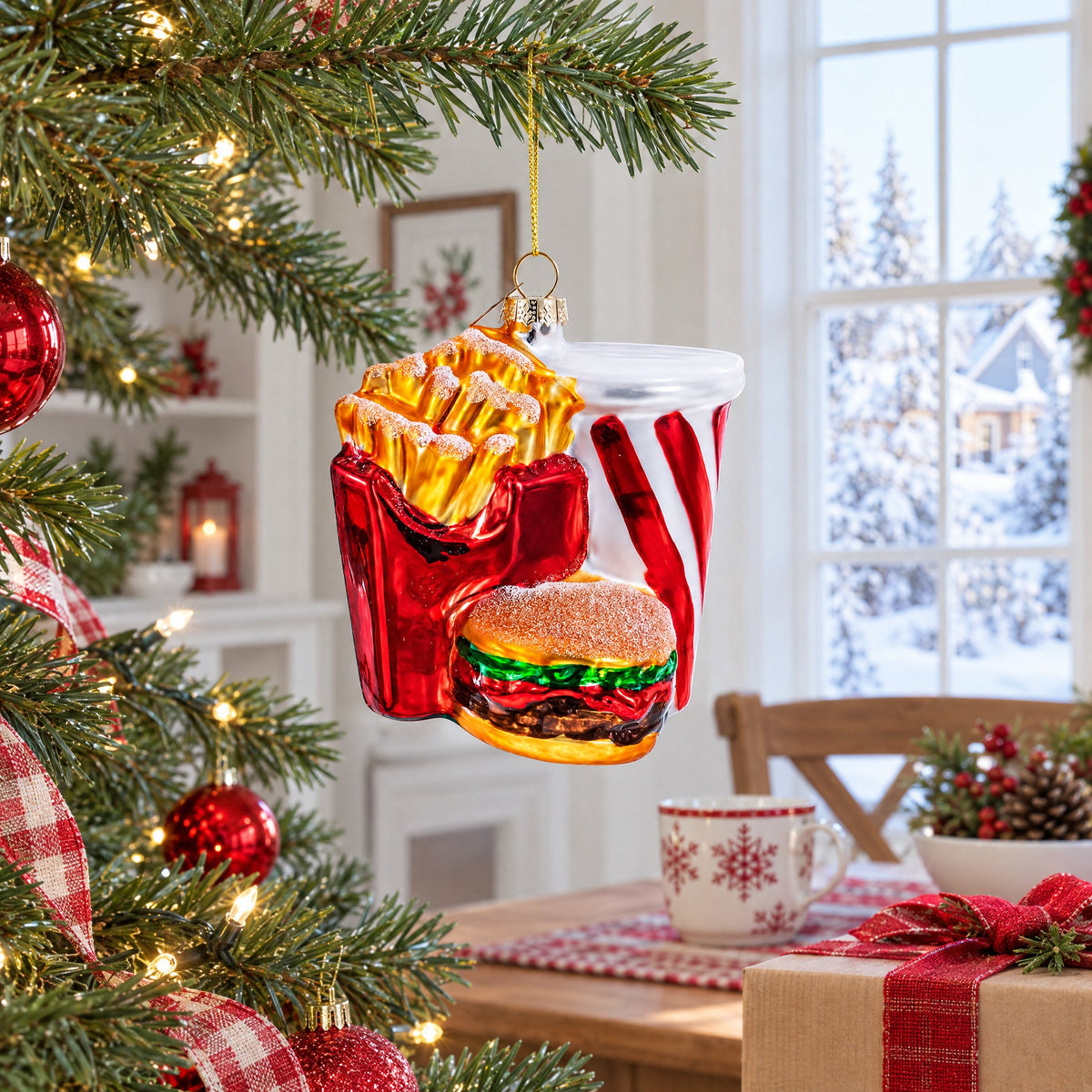 Fast Food Meal Combo Glass Christmas Ornament