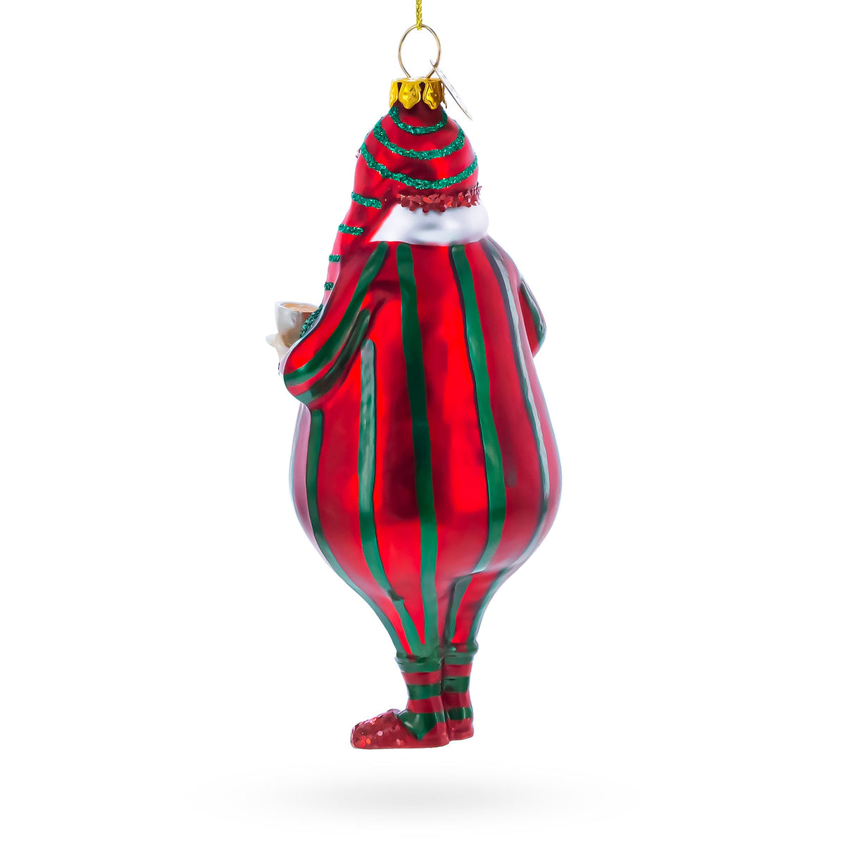 Santa in Striped Pajamas Glass Christmas Ornament