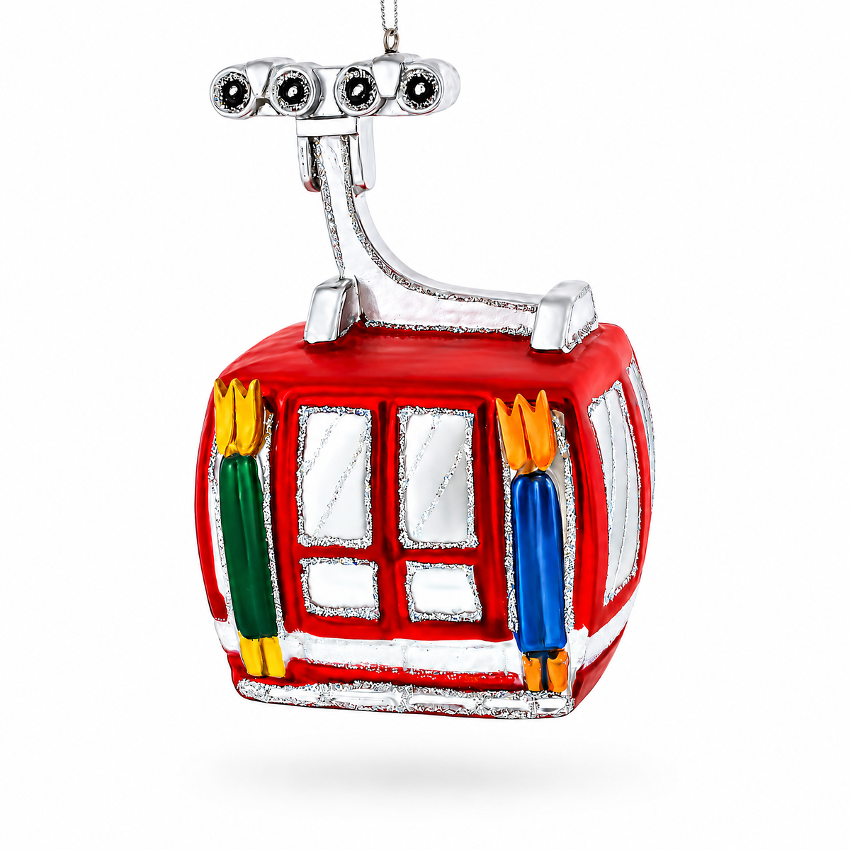 Red Ski Gondola Glass Christmas Ornament