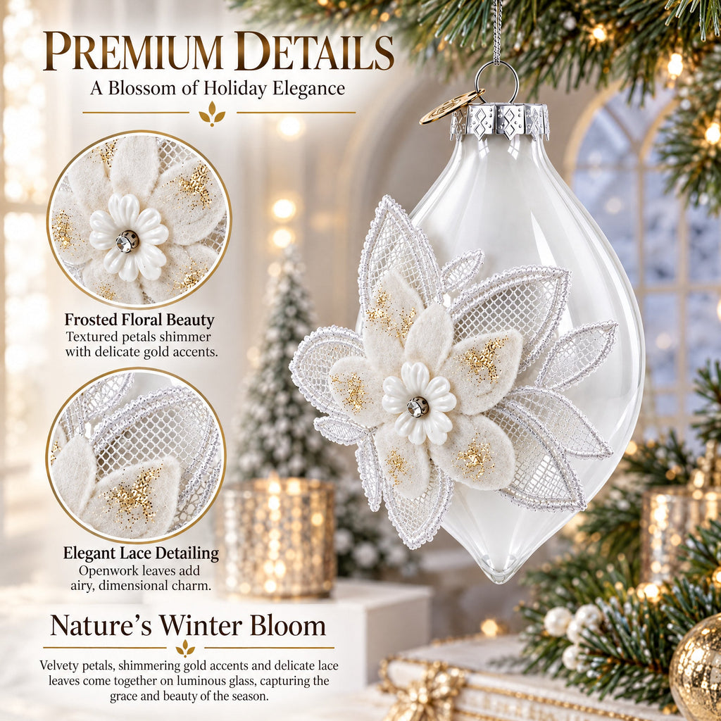 Frosted Petal Drop Glass Christmas Ornament