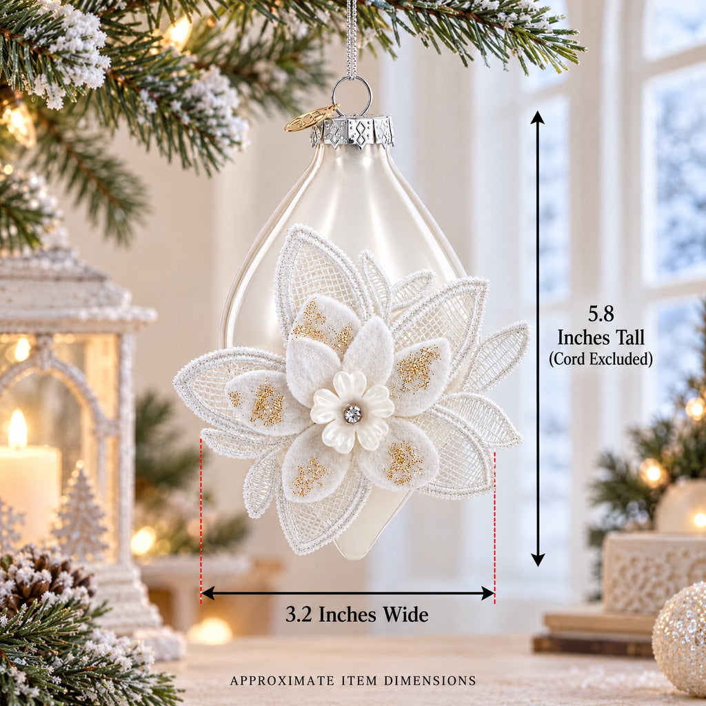 Frosted Petal Drop Glass Christmas Ornament