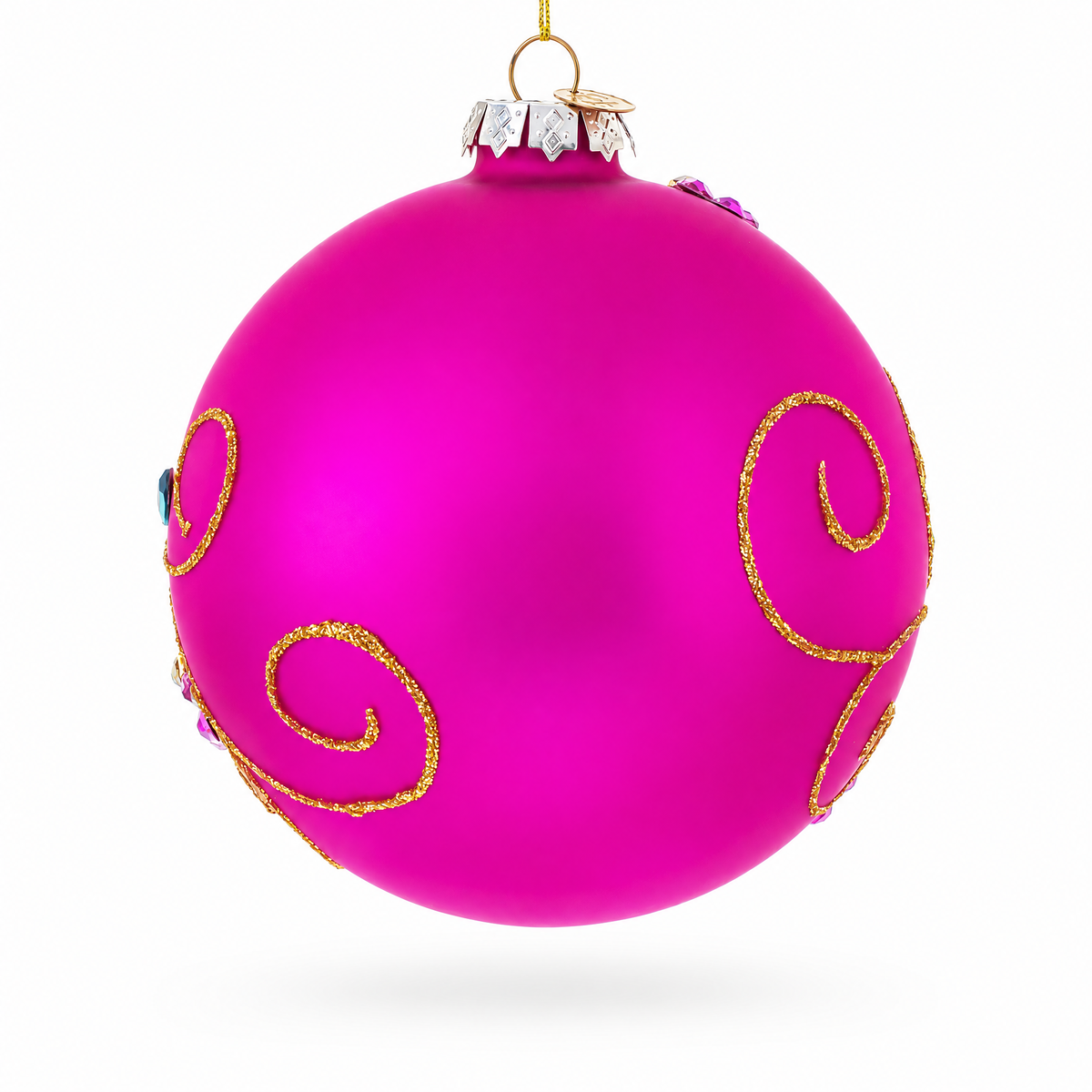 Bright Fuchsia with Glitter and Gems Glass Ball Christmas Ornament