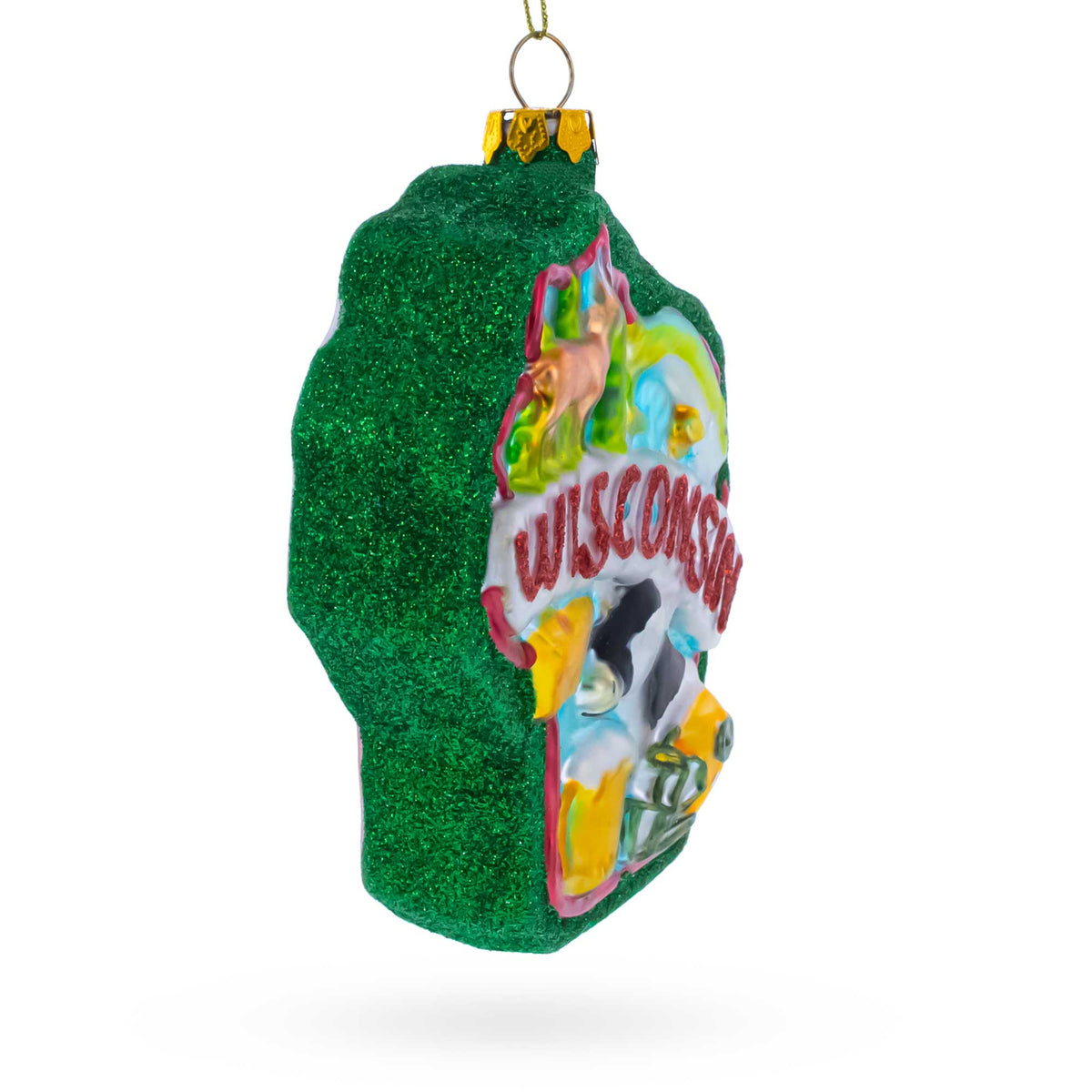 Wisconsin State Map with Icons Glass Christmas Ornament