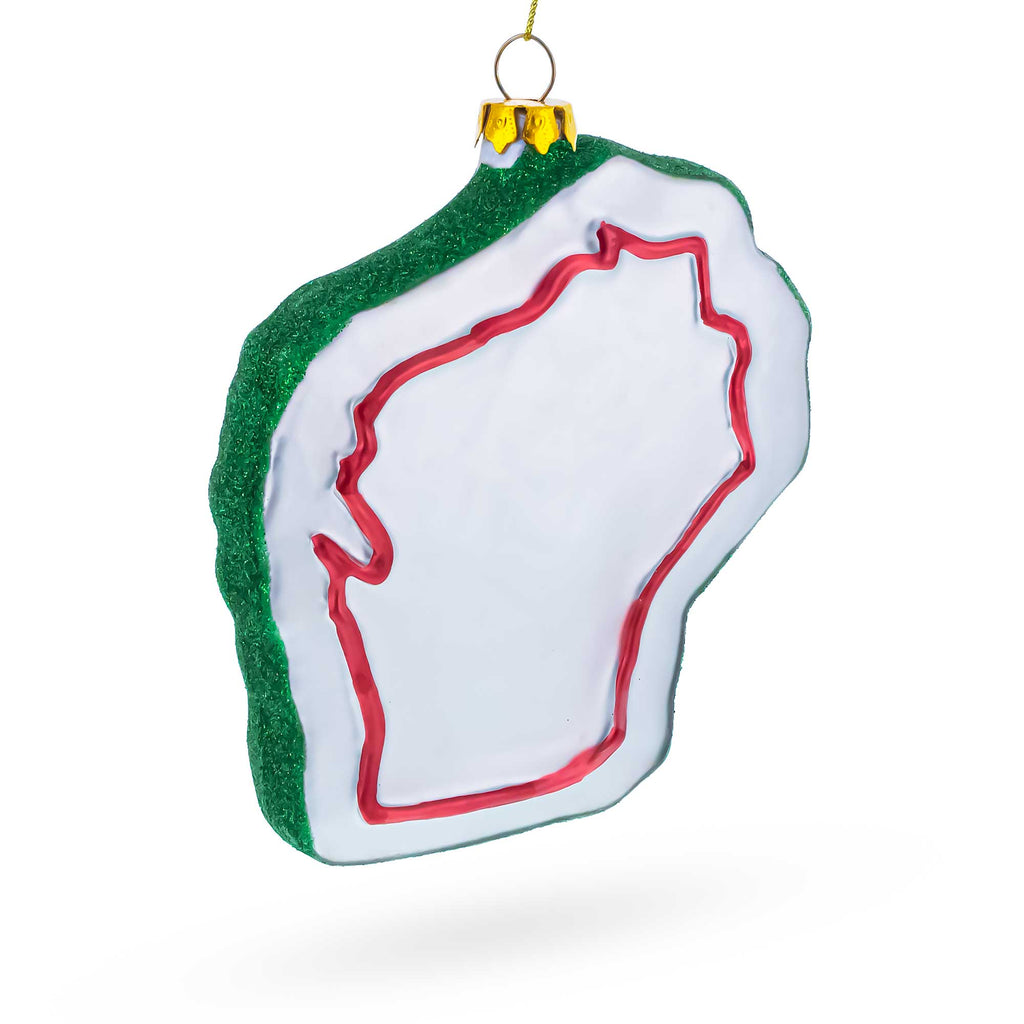 Wisconsin State Map with Icons Glass Christmas Ornament