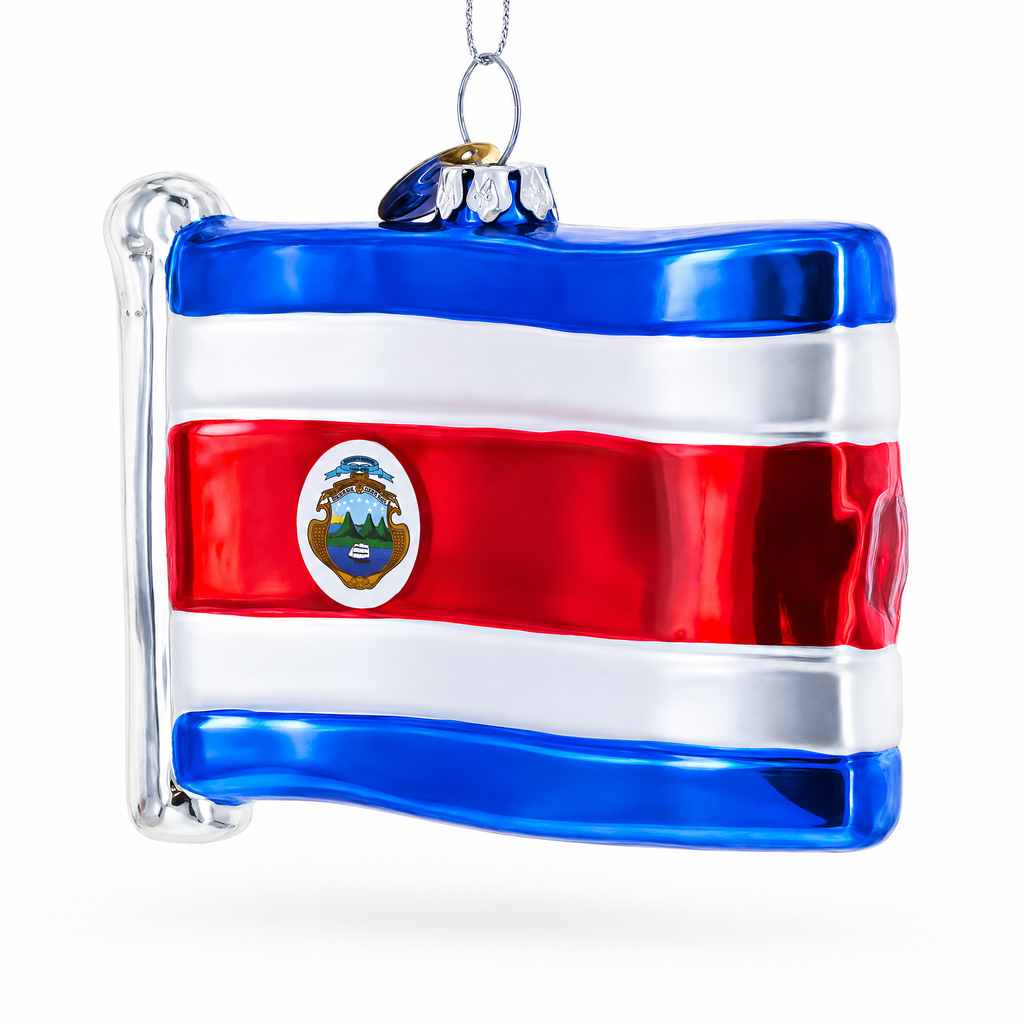 Waving Flag of Costa Rica Glass Christmas Ornament