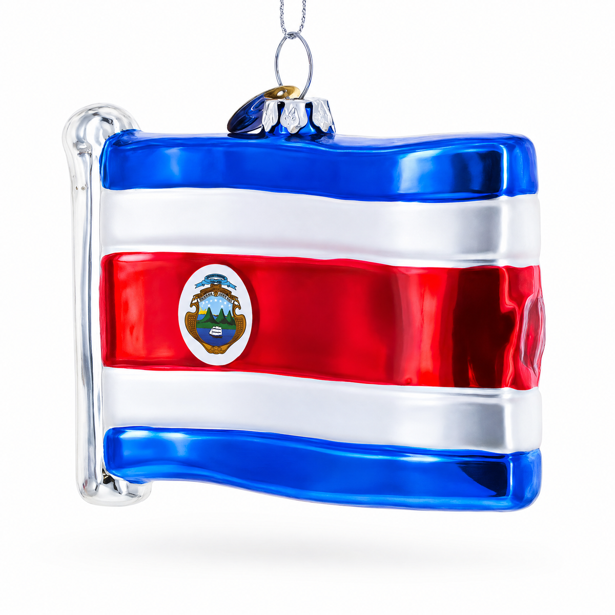 Waving Flag of Costa Rica Glass Christmas Ornament