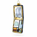 Black Makeup Compact with Mirror and Brush Glass Christmas Ornament