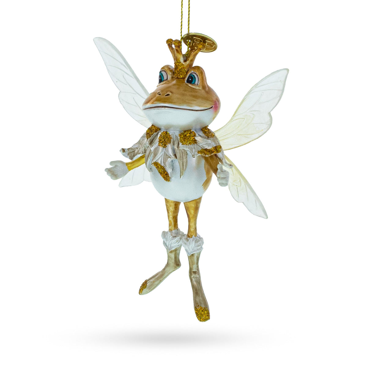 Fairy Frog with Wings Glass Christmas Ornament