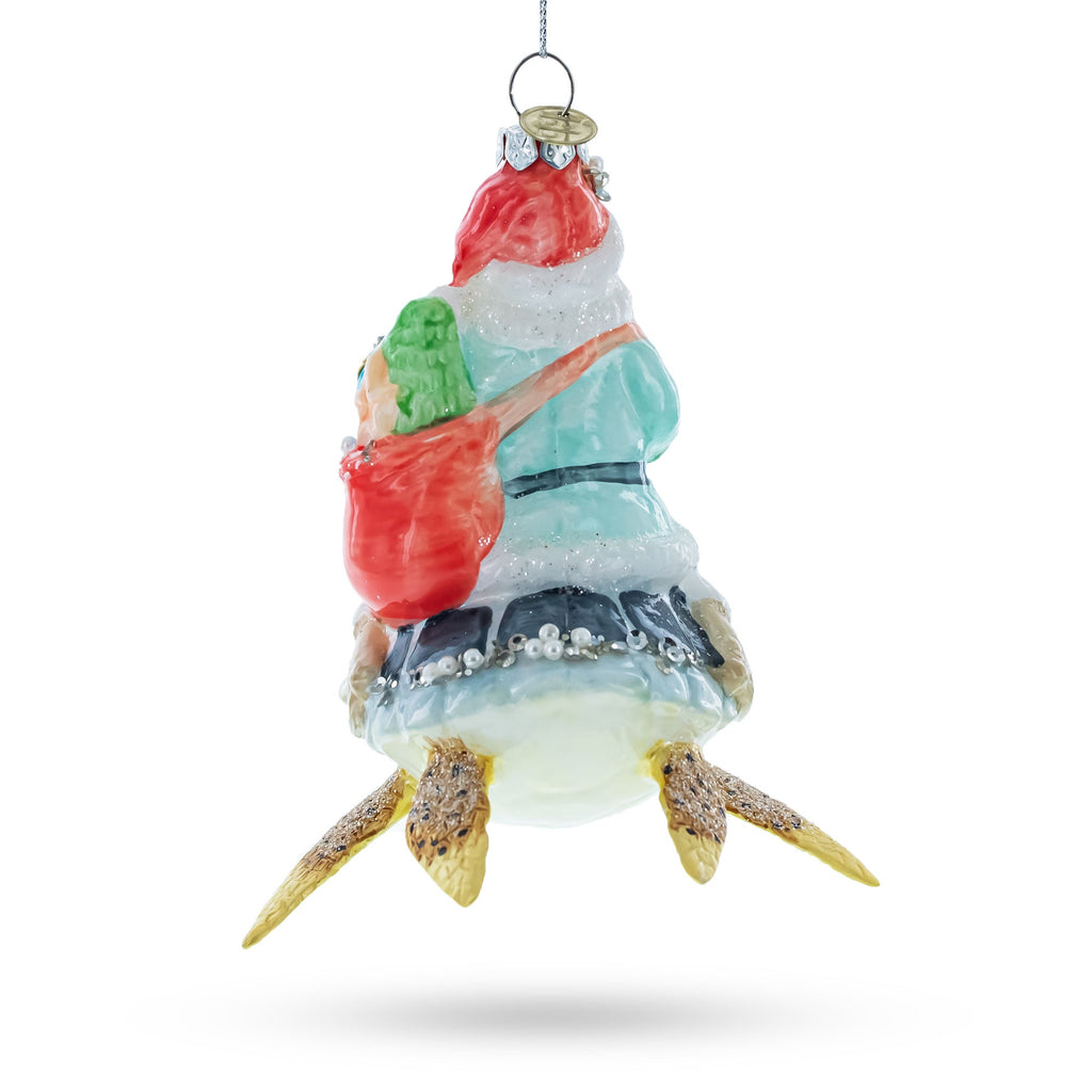 Santa Riding Turtle Glass Christmas Ornament