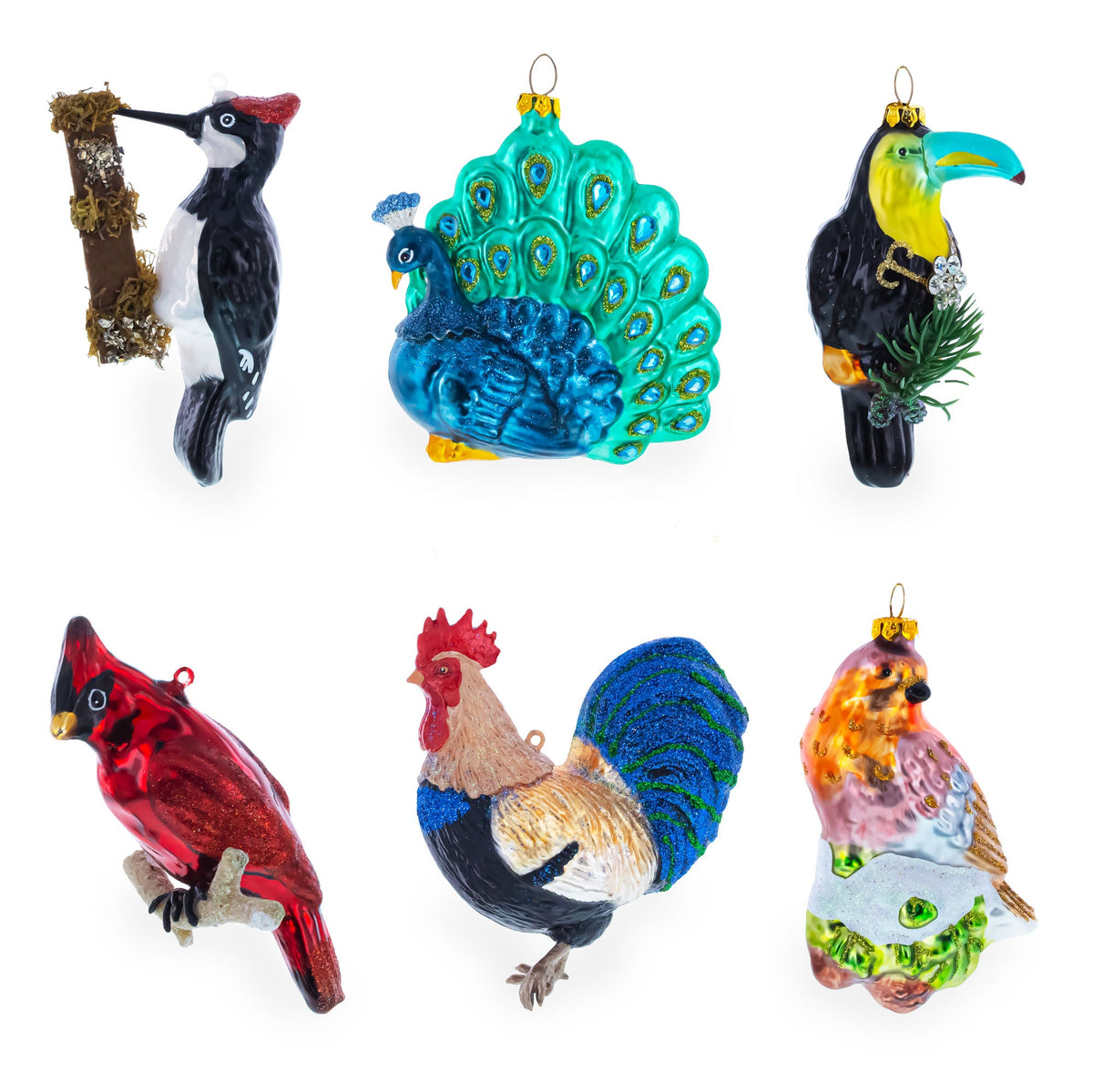 Red Headed Woodpecker Perched On Bark Glass Christmas Ornament