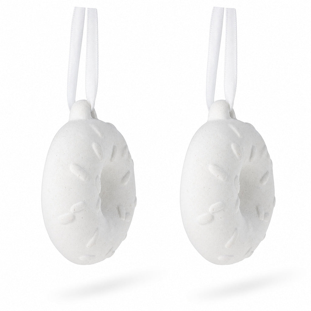 Set of 2 Plaster Donuts Christmas Ornaments 2.6 Inches