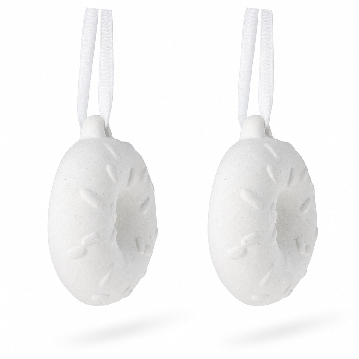 Set of 2 Plaster Donuts Christmas Ornaments 2.6 Inches