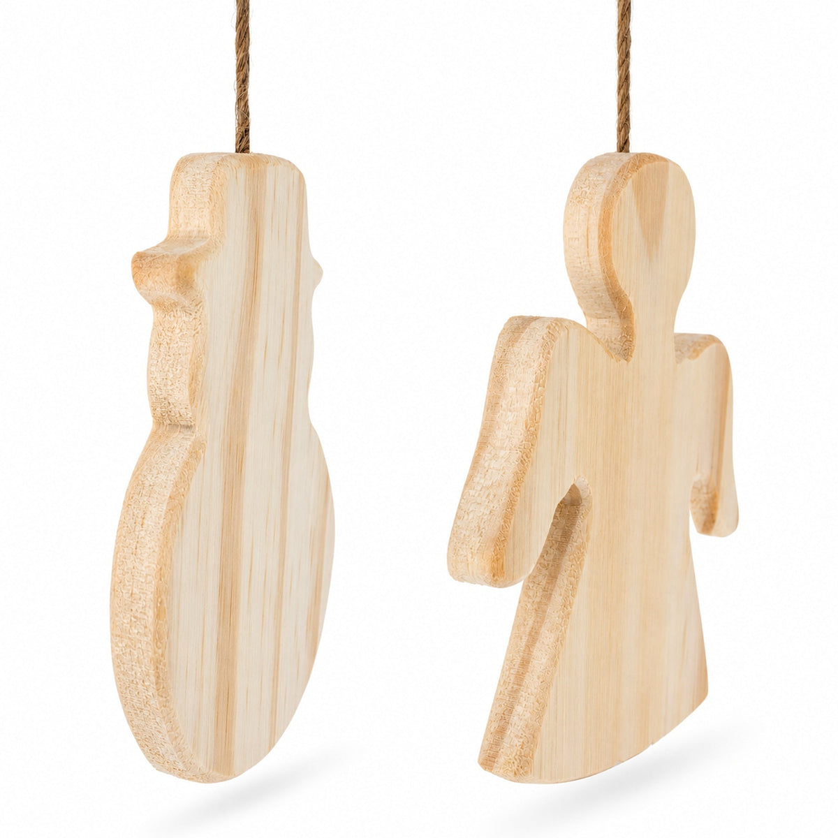 Set of 2 Unfinished Unpainted Wooden Snowman and Angel Christmas Ornaments Cutouts DIY Craft 4.5 Inches