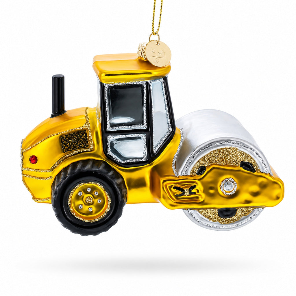 Industrial Steamroller Construction Road Roller Glass Christmas Ornament
