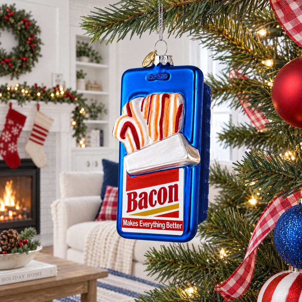 Bacon Pack Glass Christmas Ornament