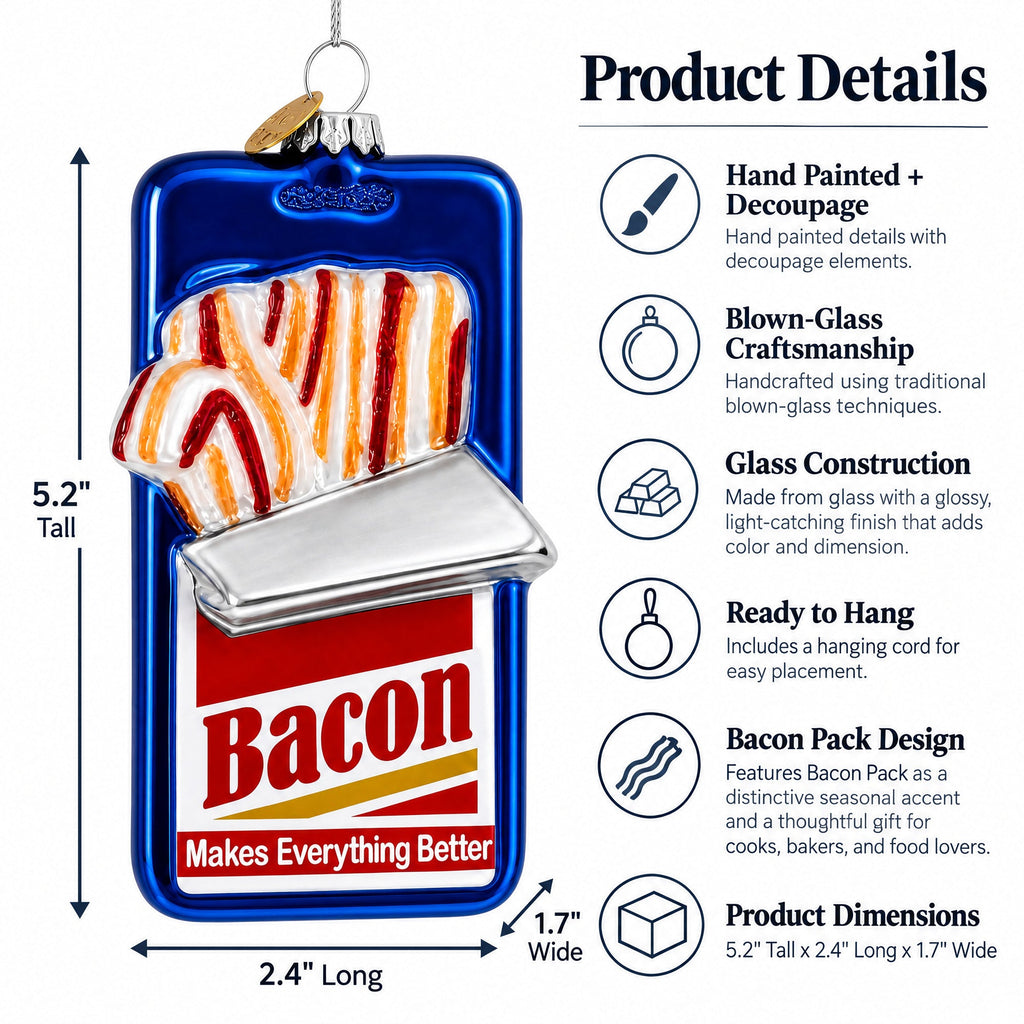 Bacon Pack Glass Christmas Ornament