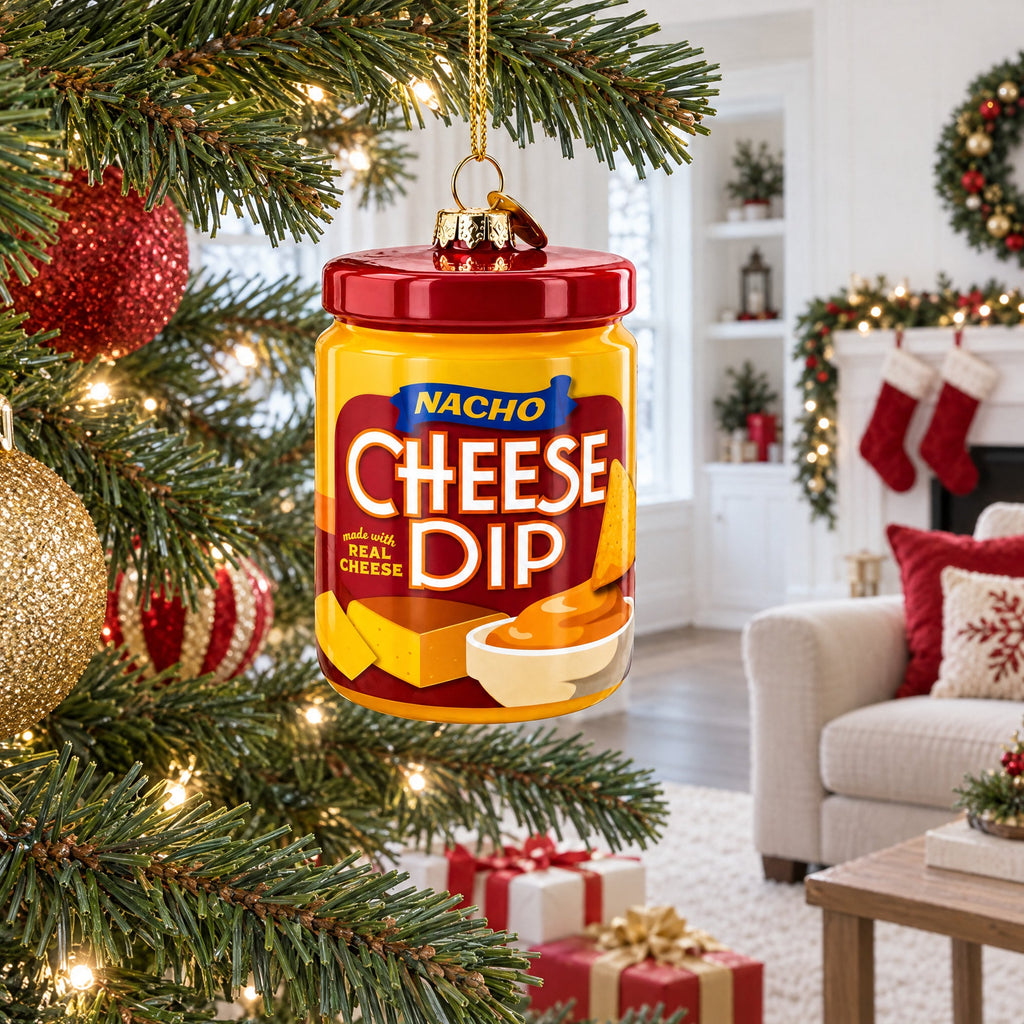 Nacho Cheese Dip Jar Glass Christmas Ornament