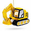 Tracked Excavator Construction Vehicle Glass Christmas Ornament