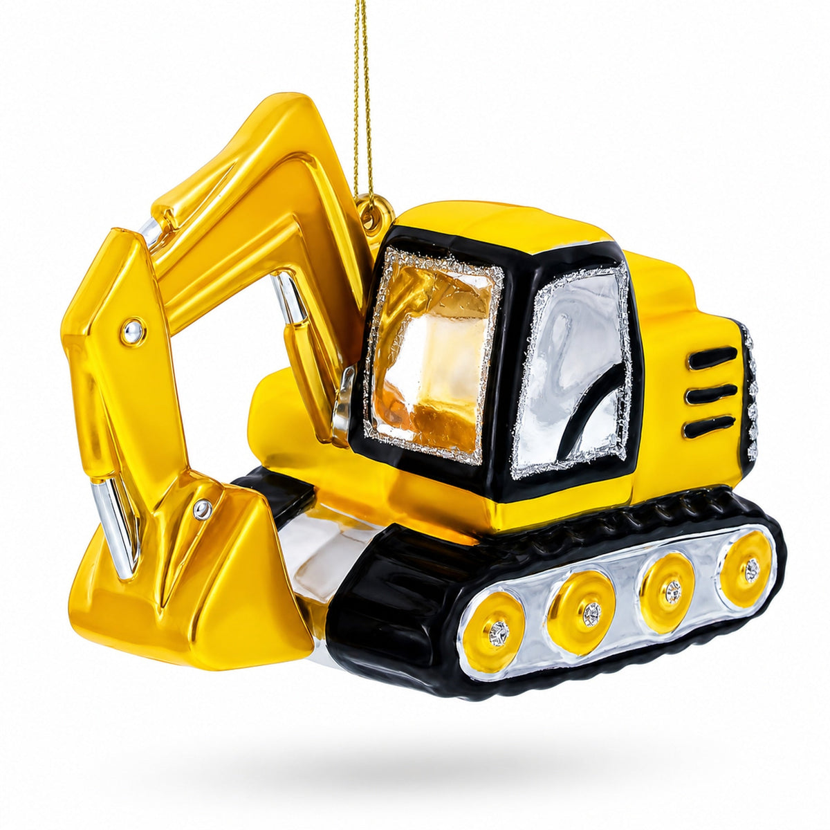 Tracked Excavator Construction Vehicle Glass Christmas Ornament