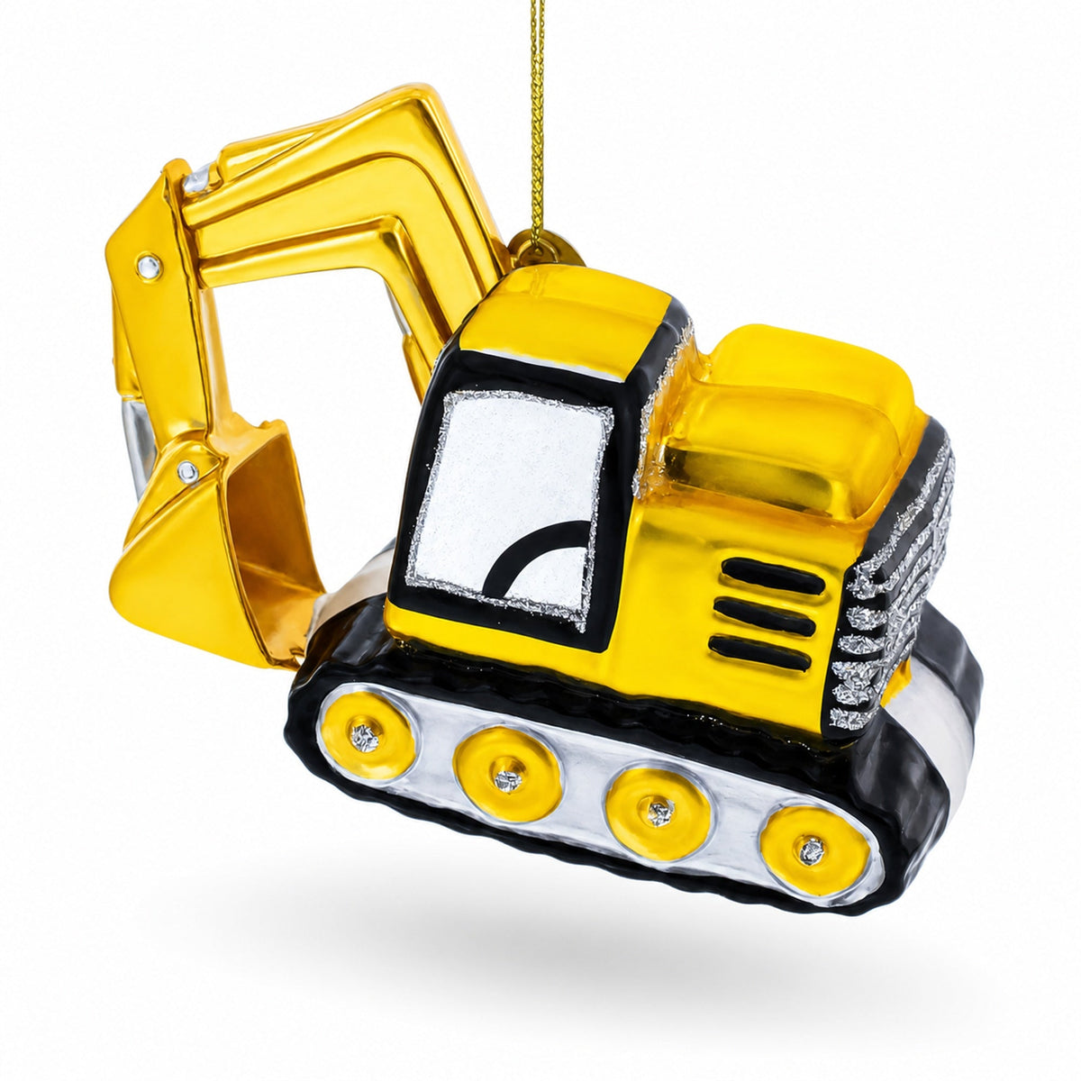 Tracked Excavator Construction Vehicle Glass Christmas Ornament