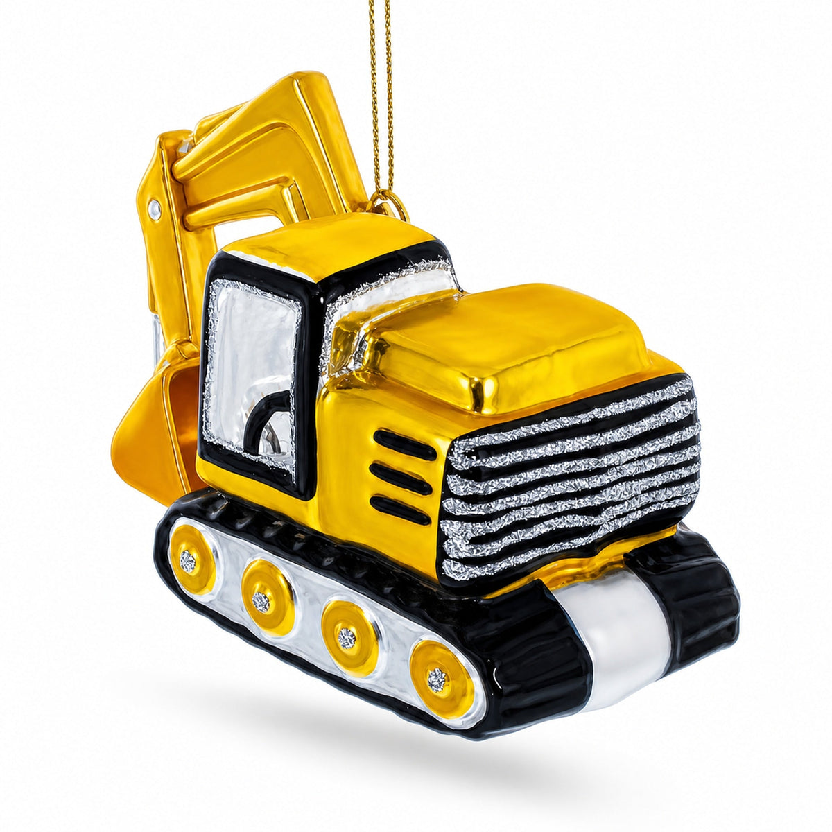 Tracked Excavator Construction Vehicle Glass Christmas Ornament