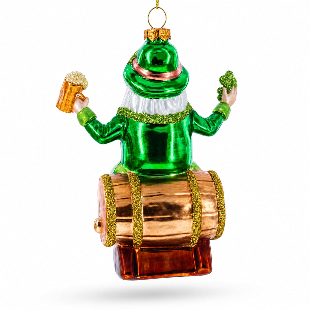 Irish Leprechaun Gnome Santa Holding Beer Shamrock Glass Christmas Ornament