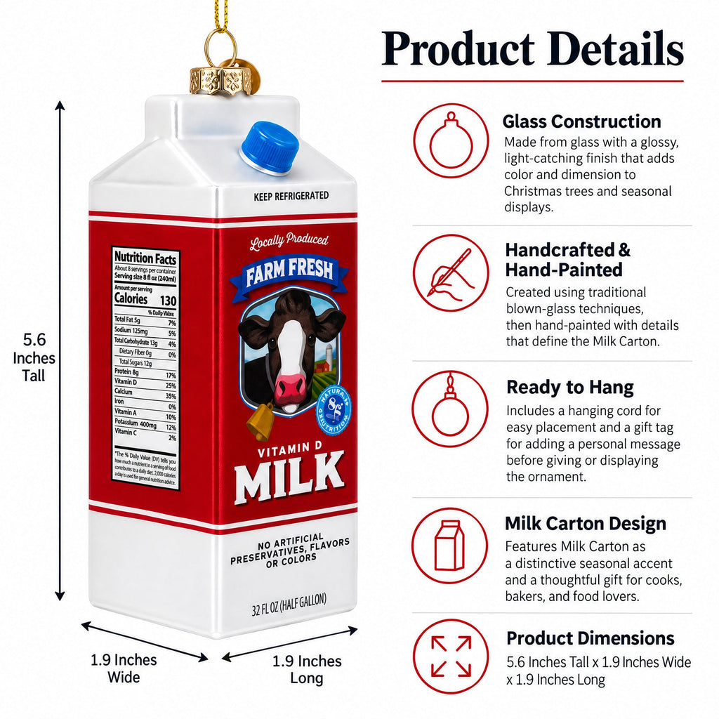 Milk Carton Glass Christmas Ornament