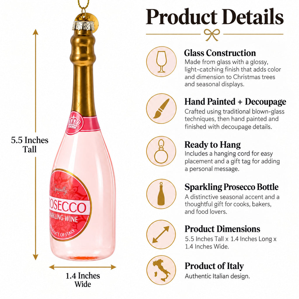 Sparkling Prosecco Bottle Glass Christmas Ornament