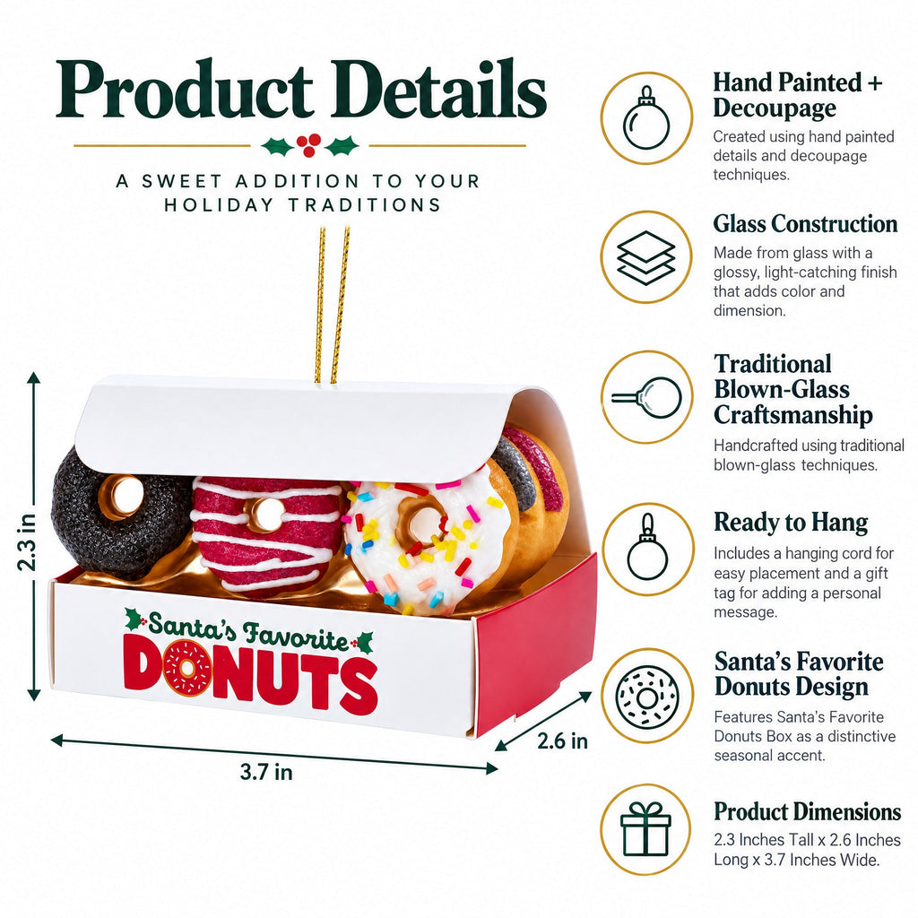 Santa’s Favorite Donuts Box Glass Christmas Ornament