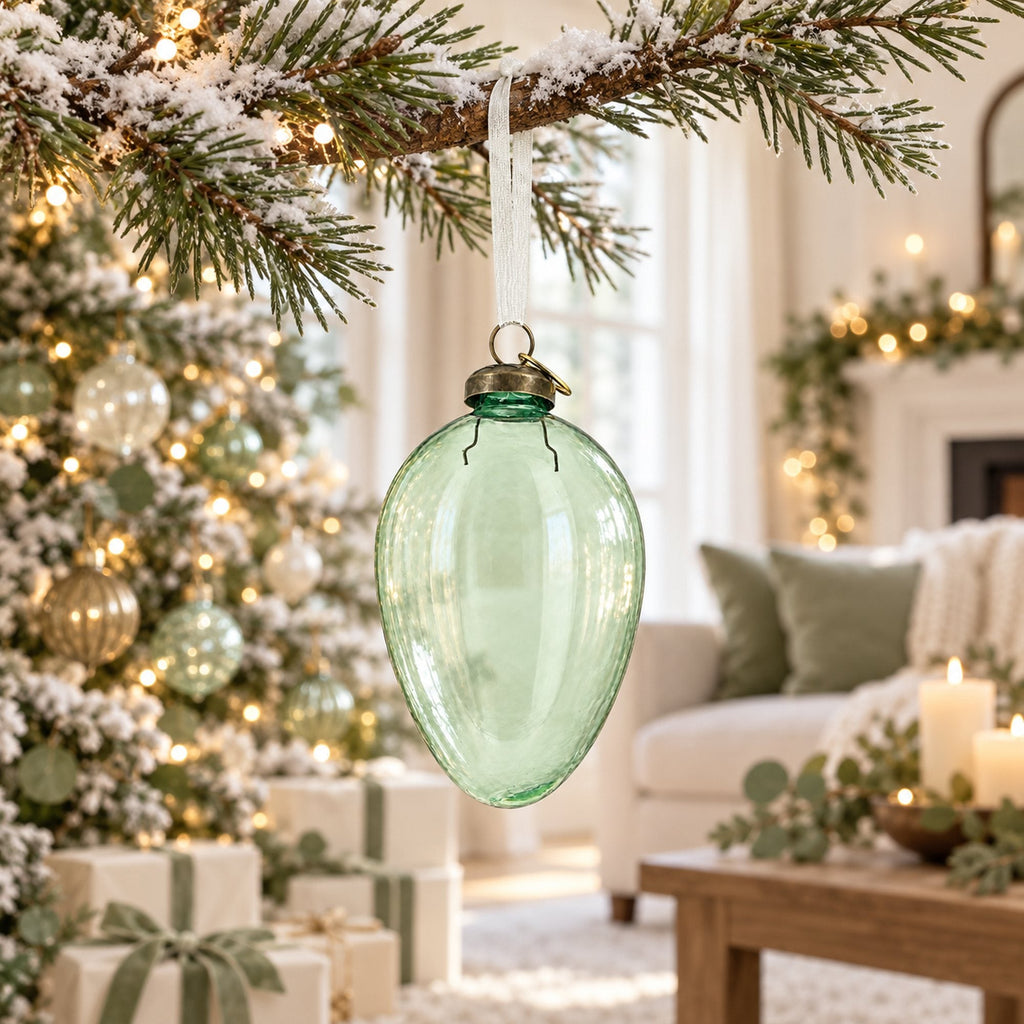 Oval Vintage Style Clear Glass Egg Christmas Ornament