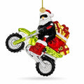 Biker Santa on Dirt Bike Motocross Glass Christmas Ornament