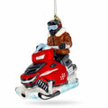 Winter Trail Rider Snowmobile Glass Christmas Ornament